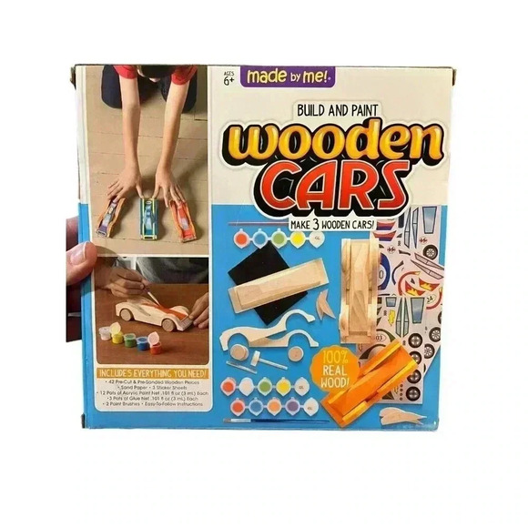 Made By Me Build & Paint 3 Wooden Race Cars DIY Kit Multicolor - New - Picture 2 of 4